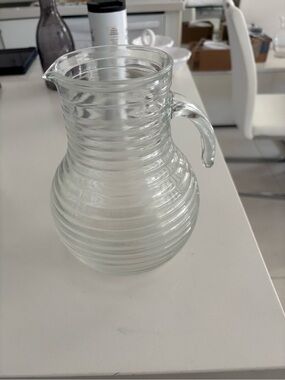 Clear Ribbed Glass Pitcher with Handle